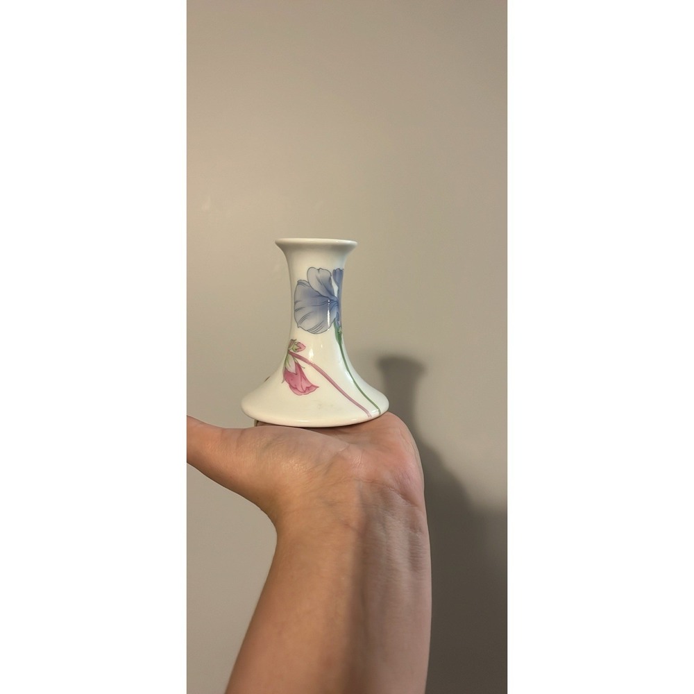 Tuscany Collection Floral Porcelain Candle Holder Hand Painted White Blue